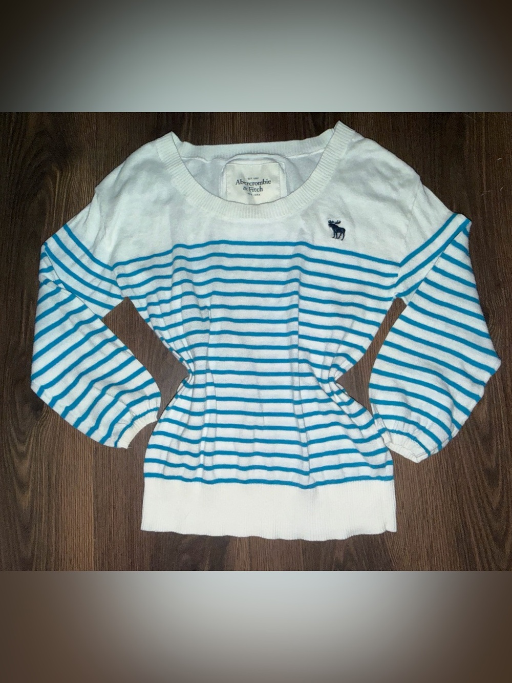 Abercrombie & Fitch Women’s White & Blue Striped Crewneck Sweater